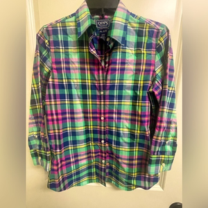Women’s‎ Chaps Plaid 3/4 sleeve button top, size small, no iron